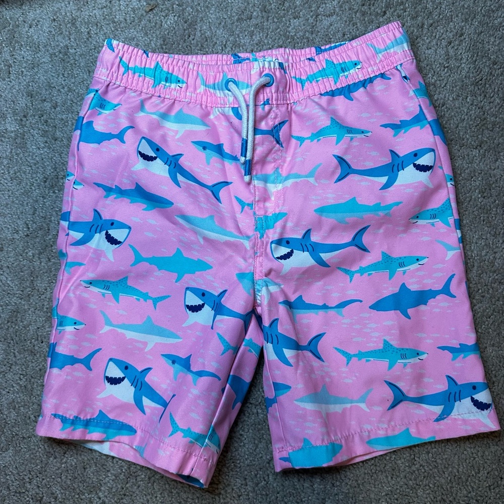Gymboree Boys Pink and Blue Shark Swim Trunks